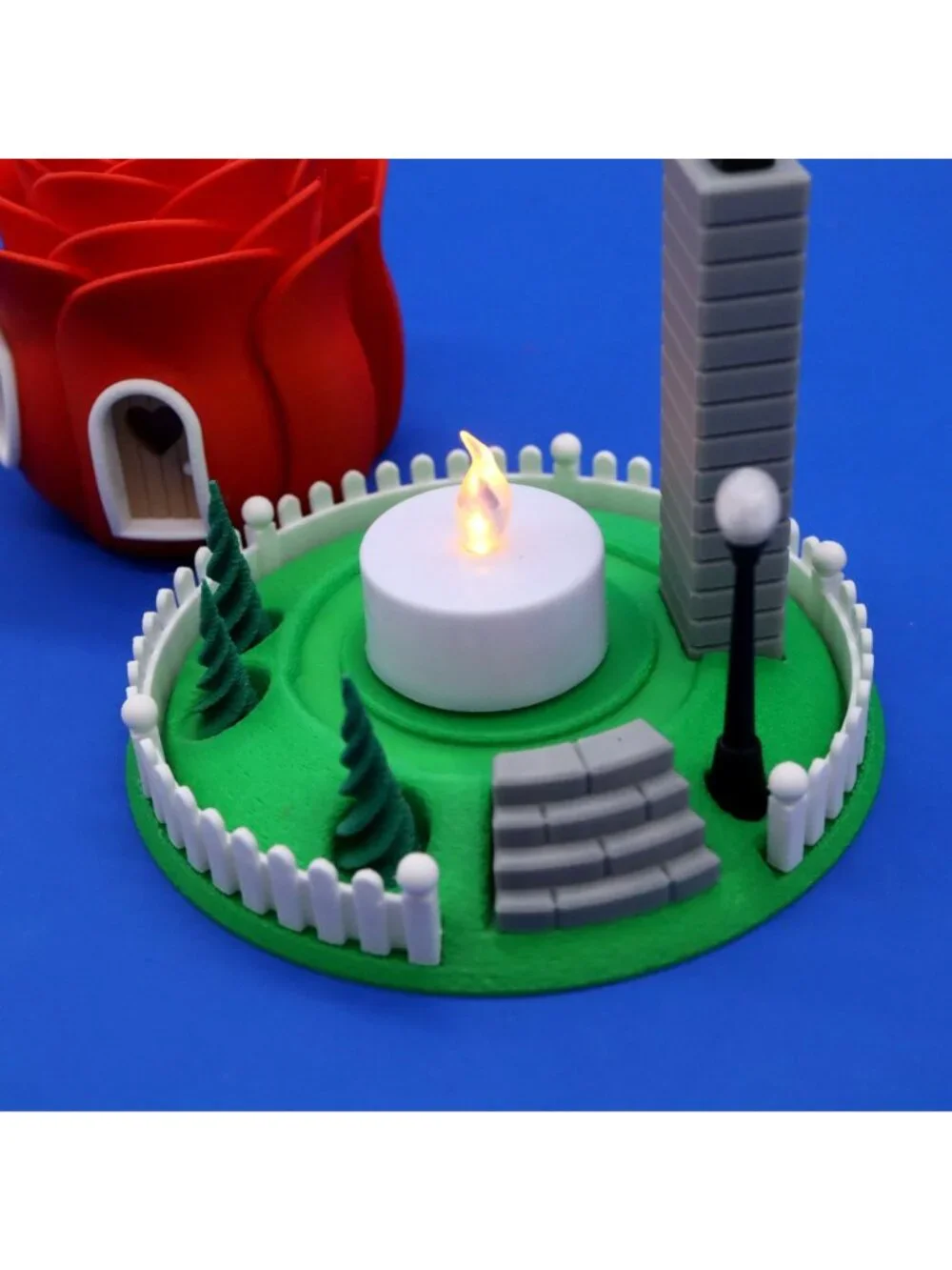 Red Rose Fairy House Night Light Battery Tea Light Holder